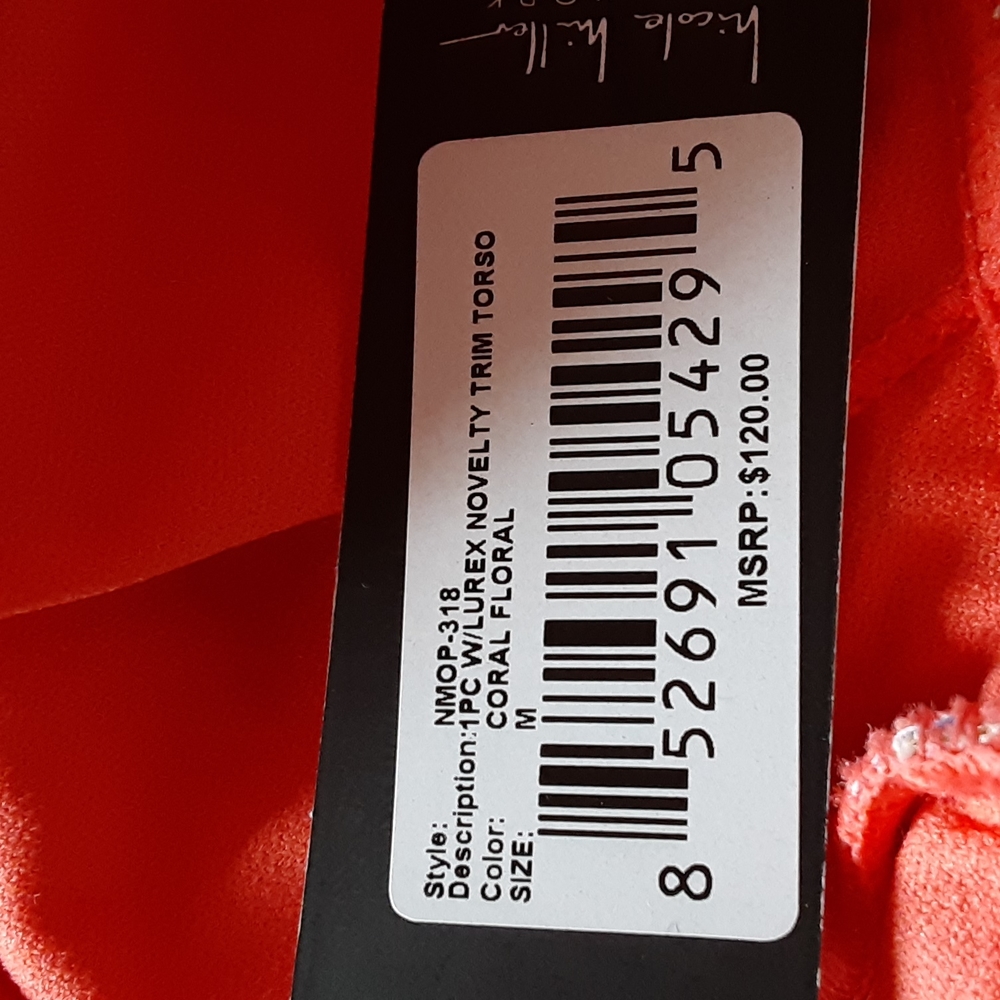 Nicole Miller Floral Coral Swimsuit with Lurex Trim - Picture 5 of 7
